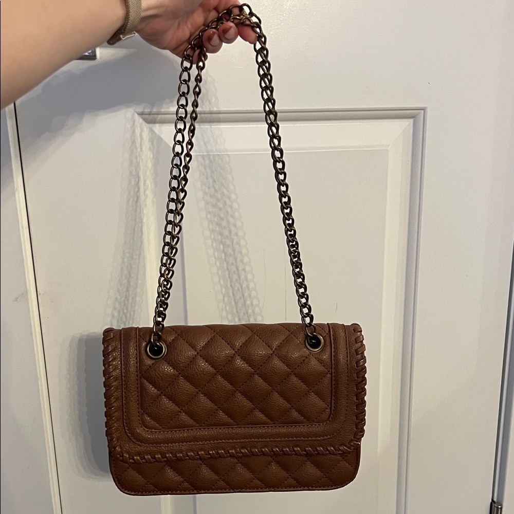 Express Brown Quilted Chain Shoulder Bag